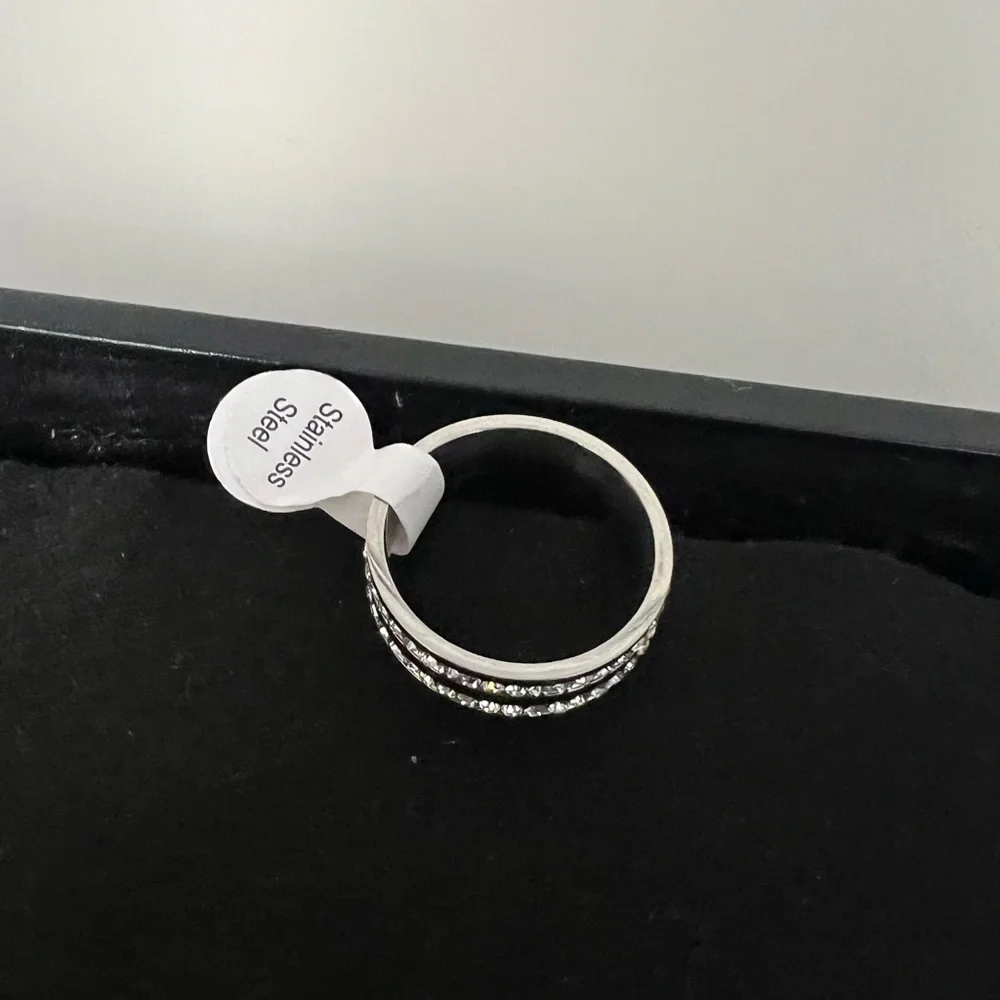 Men's Crystal Cubic Zirconia Double Row Stainless Steel Ring Size 10 New